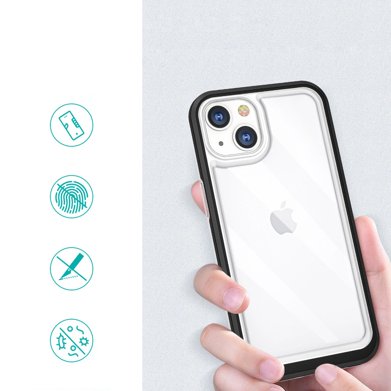 Clear 3in1 case for iPhone 13 mini gel cover with frame black_1
