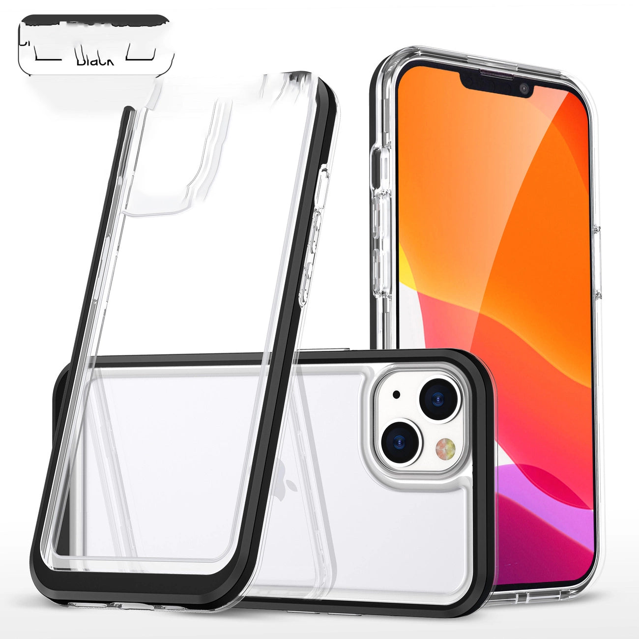 Clear 3in1 case for iPhone 13 mini gel cover with frame black_5
