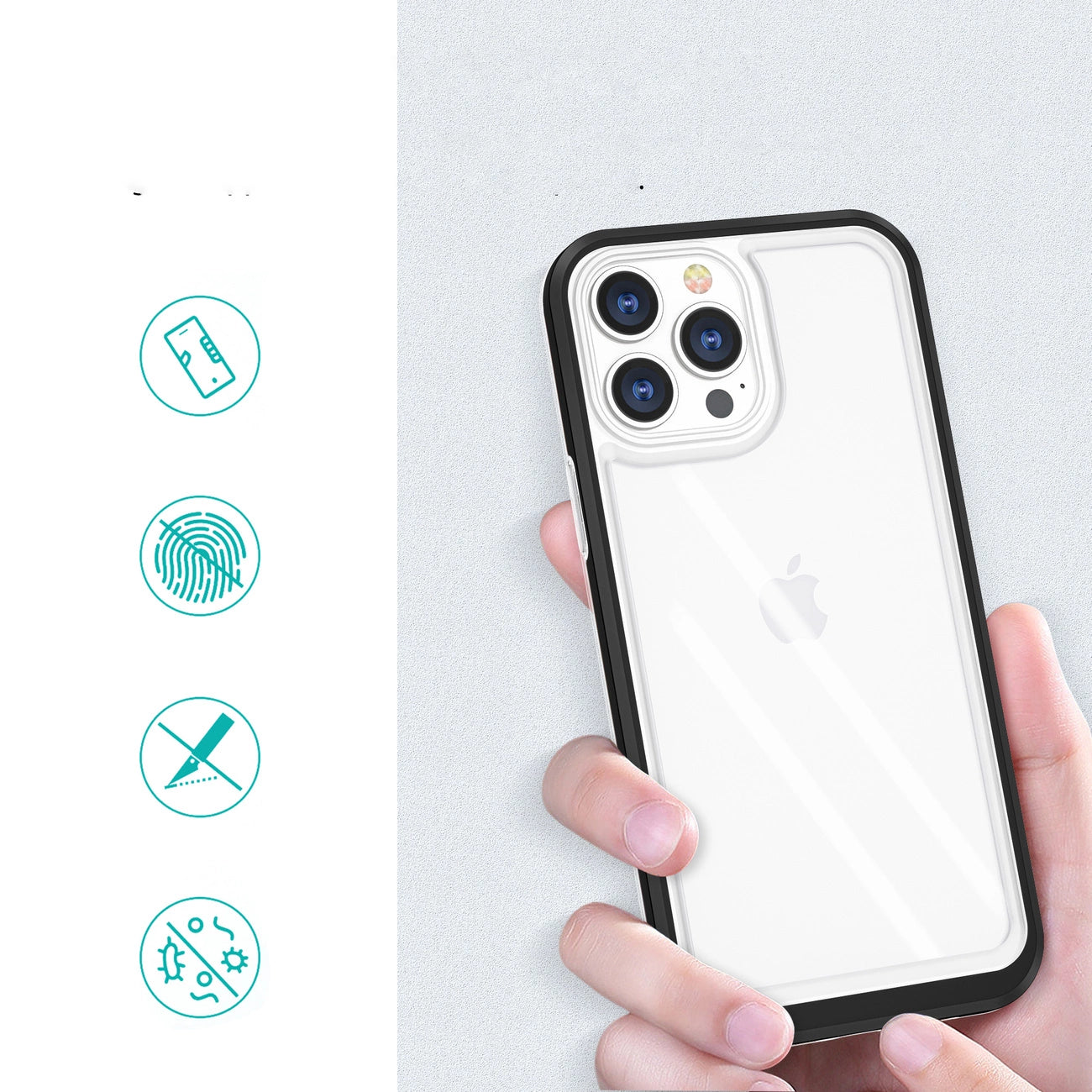 Clear 3in1 case for iPhone 13 Pro frame gel cover black_1