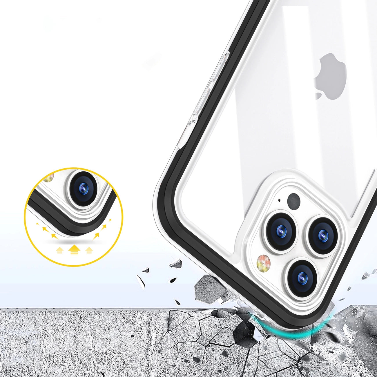 Clear 3in1 case for iPhone 13 Pro frame gel cover black_5