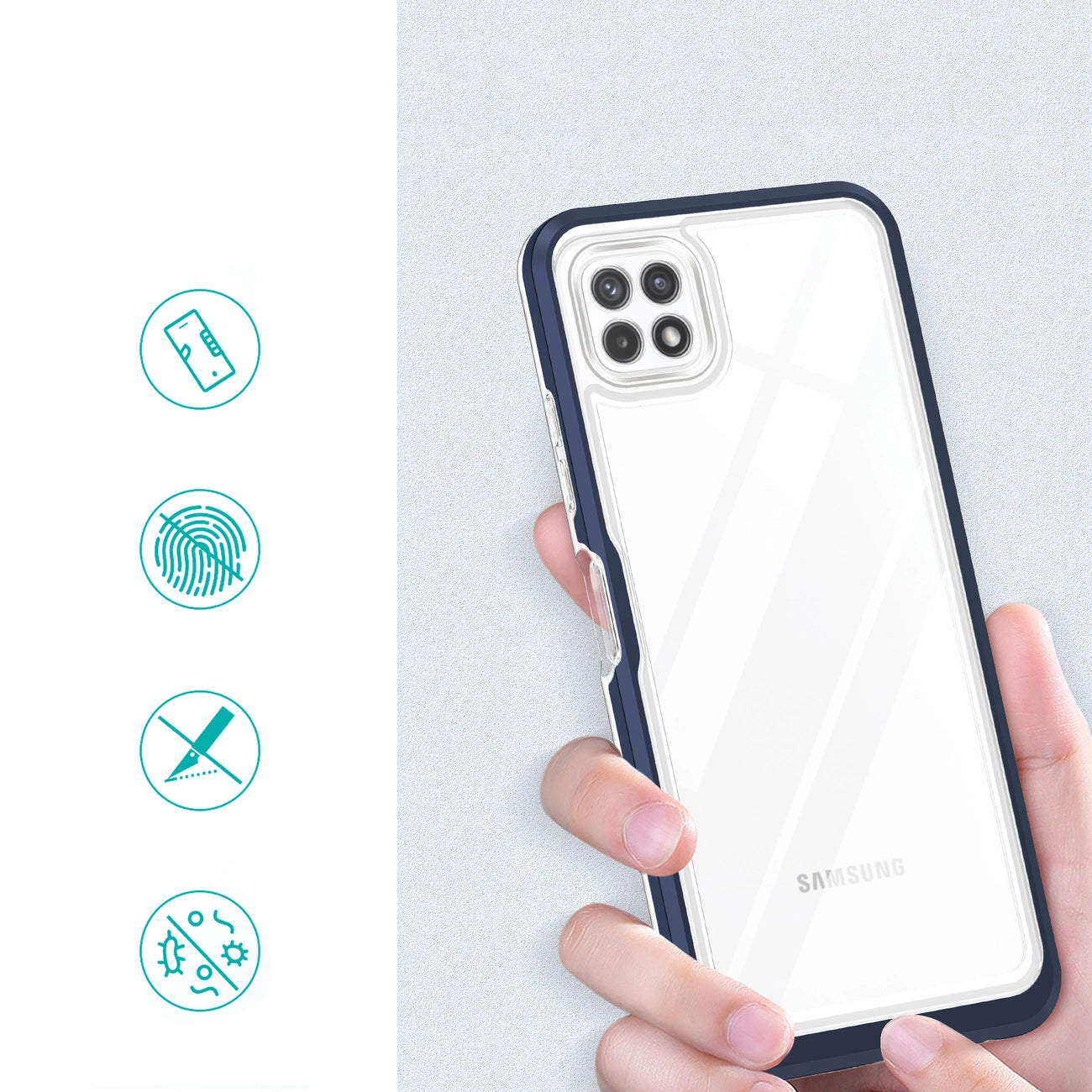 Clear 3in1 Case for Samsung Galaxy A22 5G Frame Gel Cover Blue_1