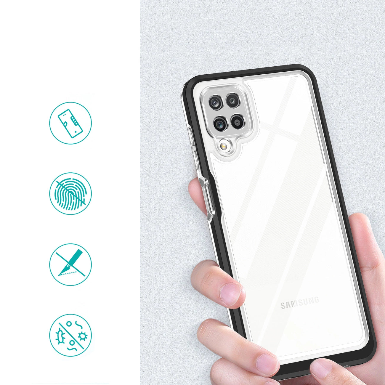 Clear 3in1 Case for Samsung Galaxy A22 4G Frame Gel Cover Black_1