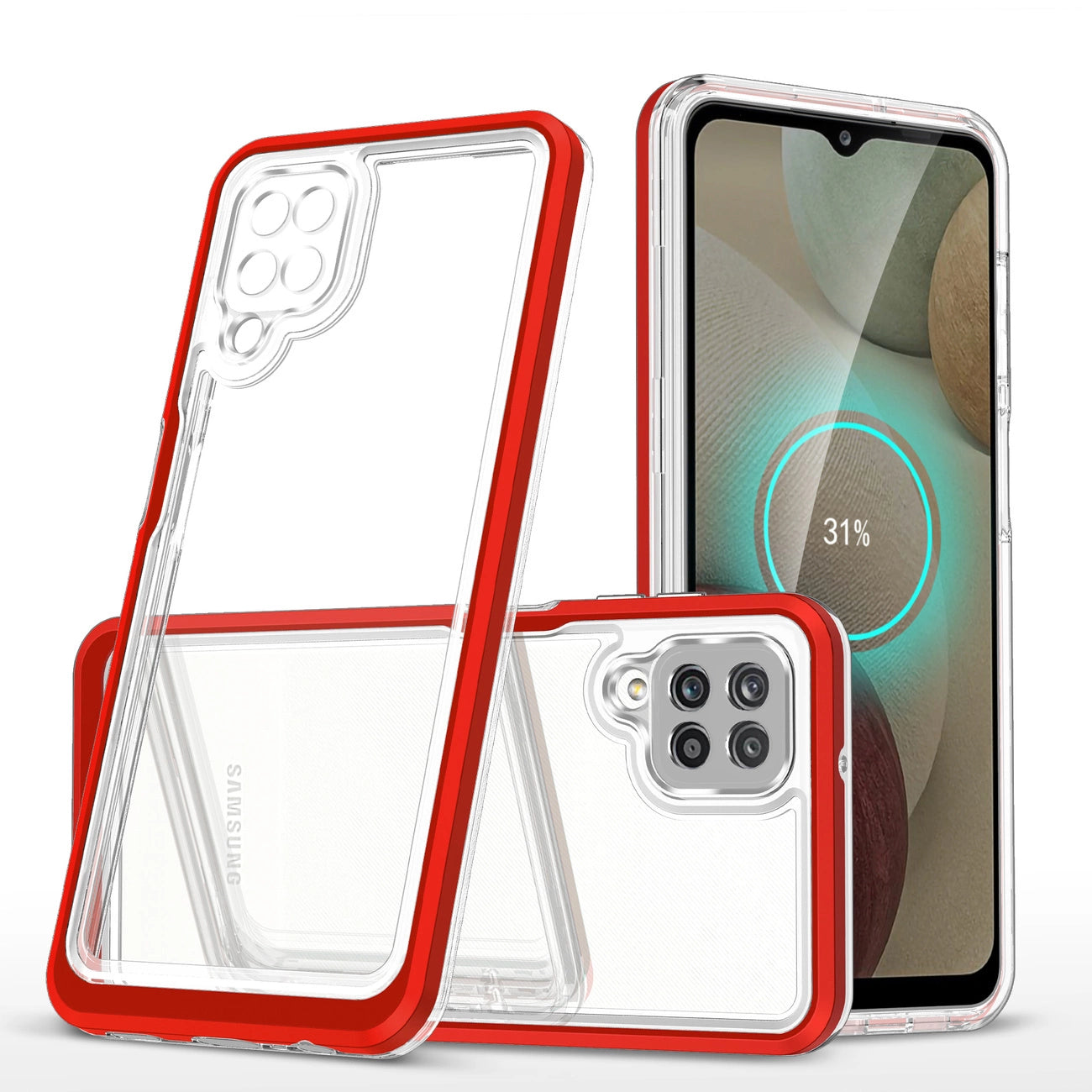 Clear 3in1 Case for Samsung Galaxy A22 4G Frame Gel Cover Red_0