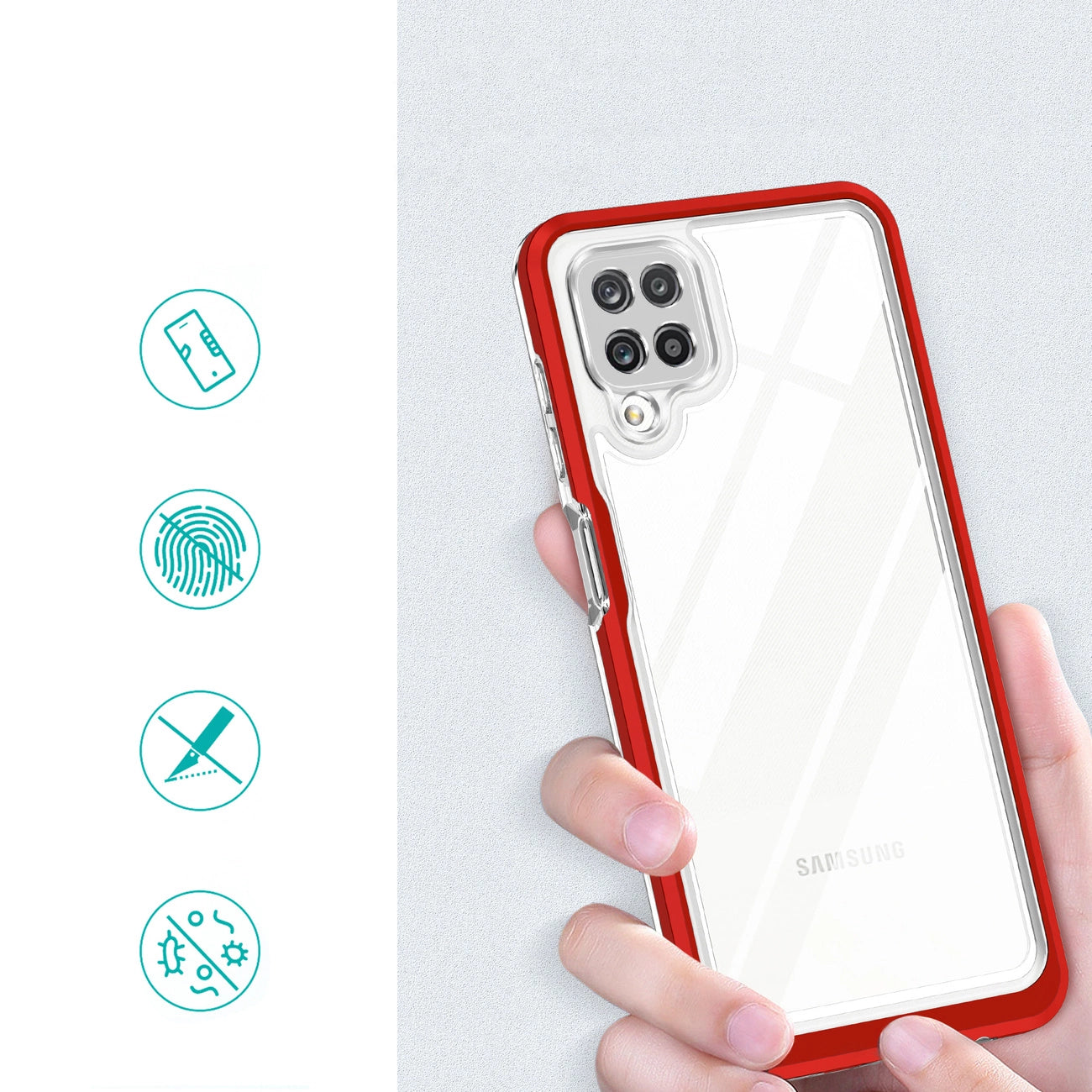 Clear 3in1 Case for Samsung Galaxy A22 4G Frame Gel Cover Red_1