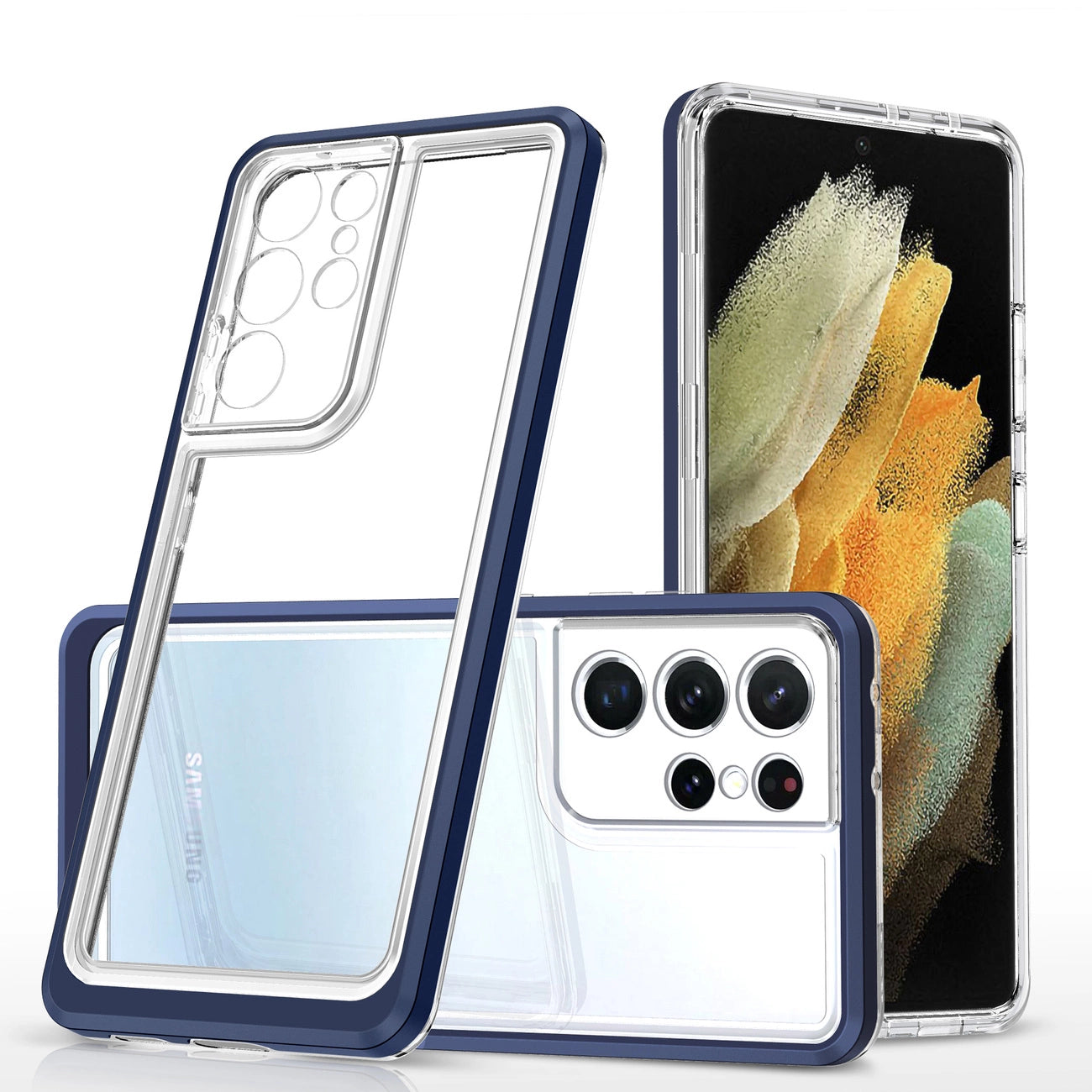 Clear 3in1 Case for Samsung Galaxy S21 Ultra 5G Frame Gel Cover Blue_0