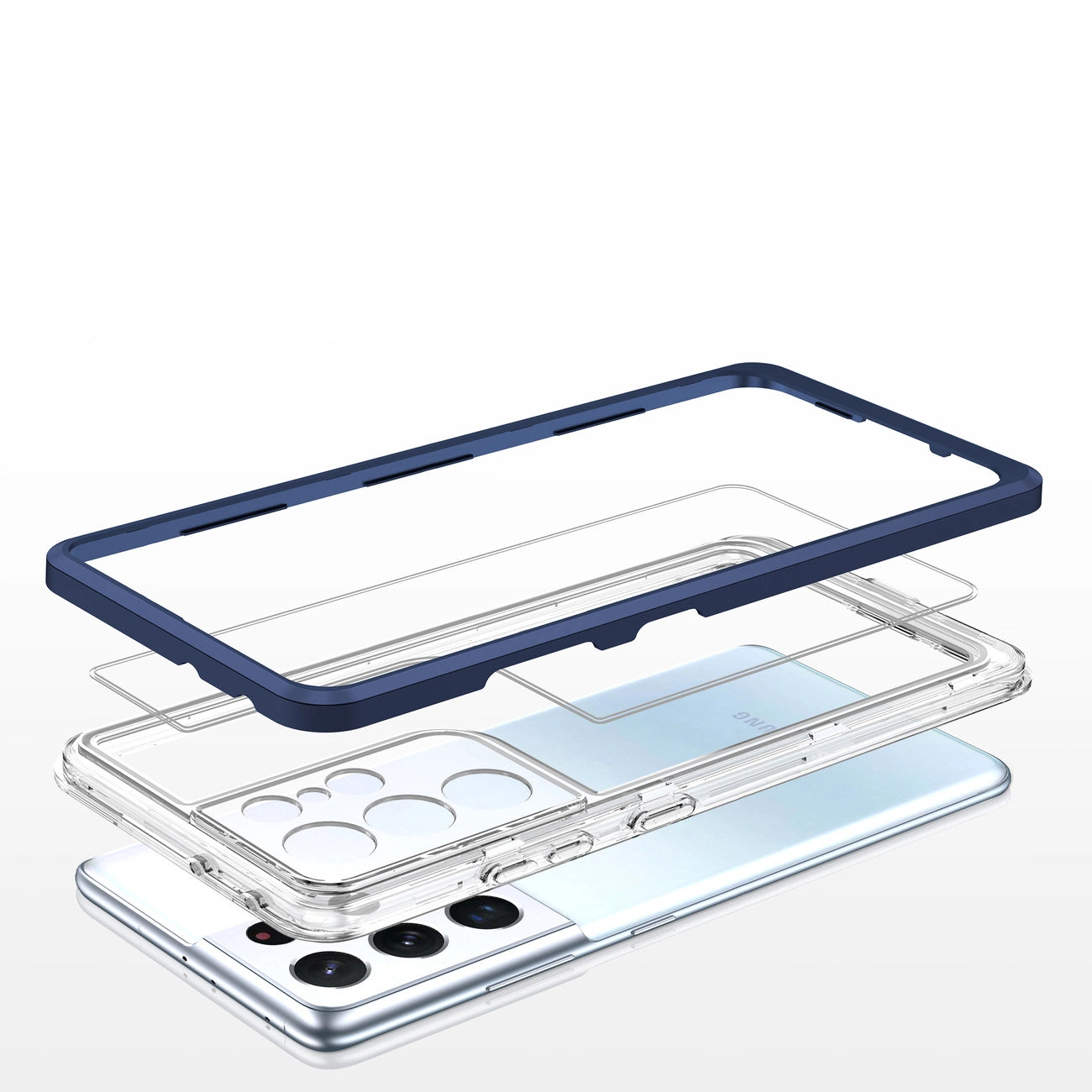 Clear 3in1 Case for Samsung Galaxy S21 Ultra 5G Frame Gel Cover Blue_4