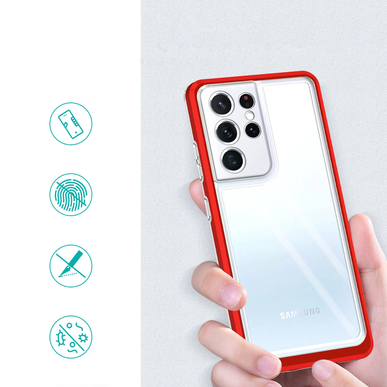 Clear 3in1 Case for Samsung Galaxy S21 Ultra 5G Frame Gel Cover Red_1