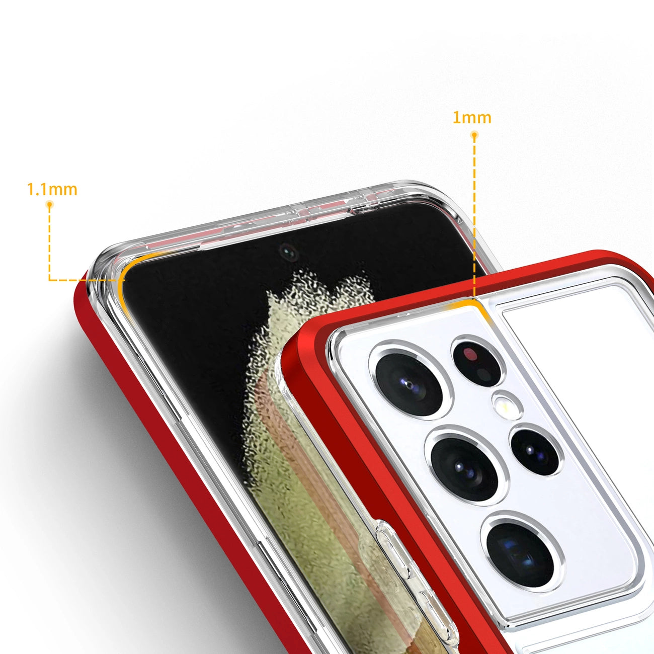 Clear 3in1 Case for Samsung Galaxy S21 Ultra 5G Frame Gel Cover Red_3