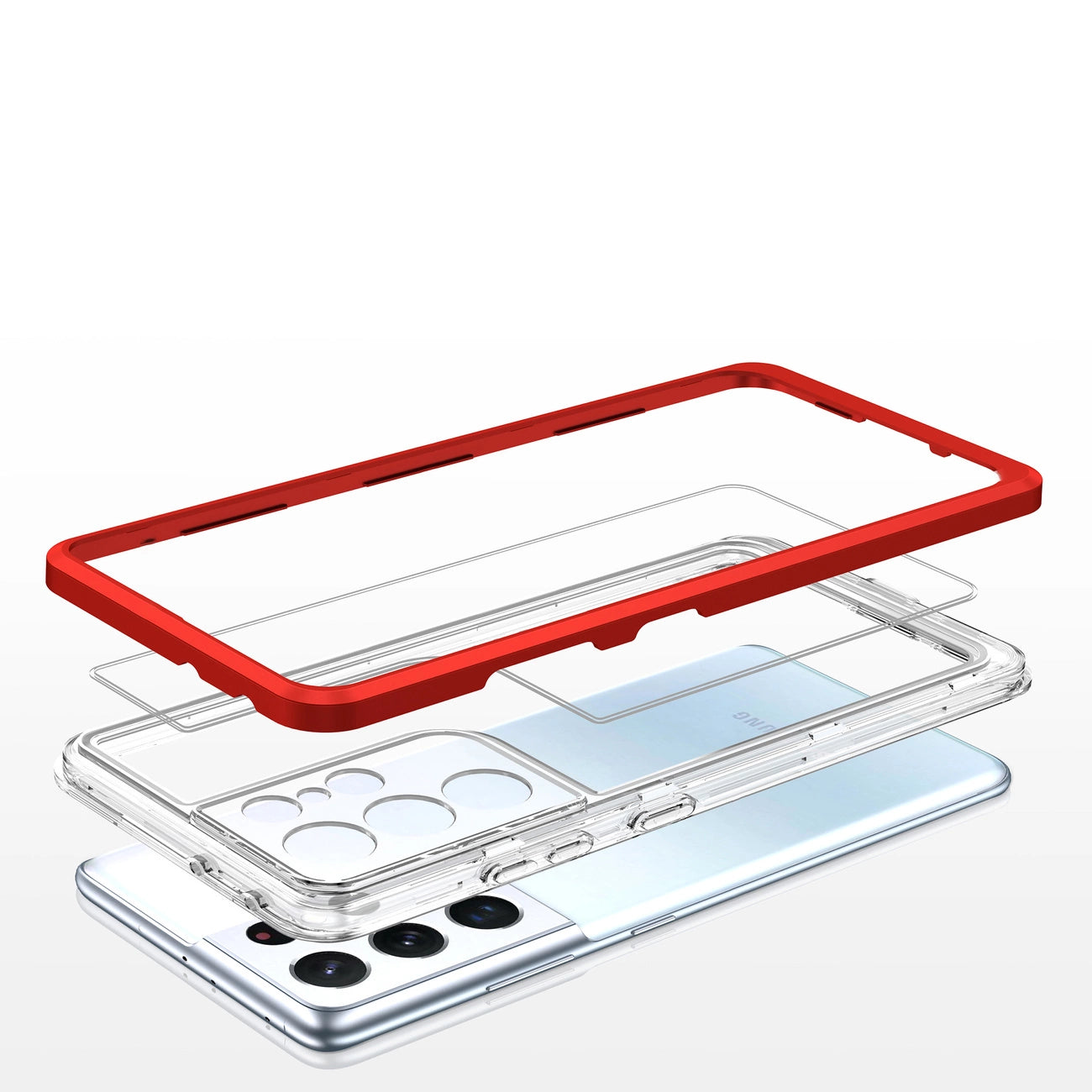 Clear 3in1 Case for Samsung Galaxy S21 Ultra 5G Frame Gel Cover Red_4