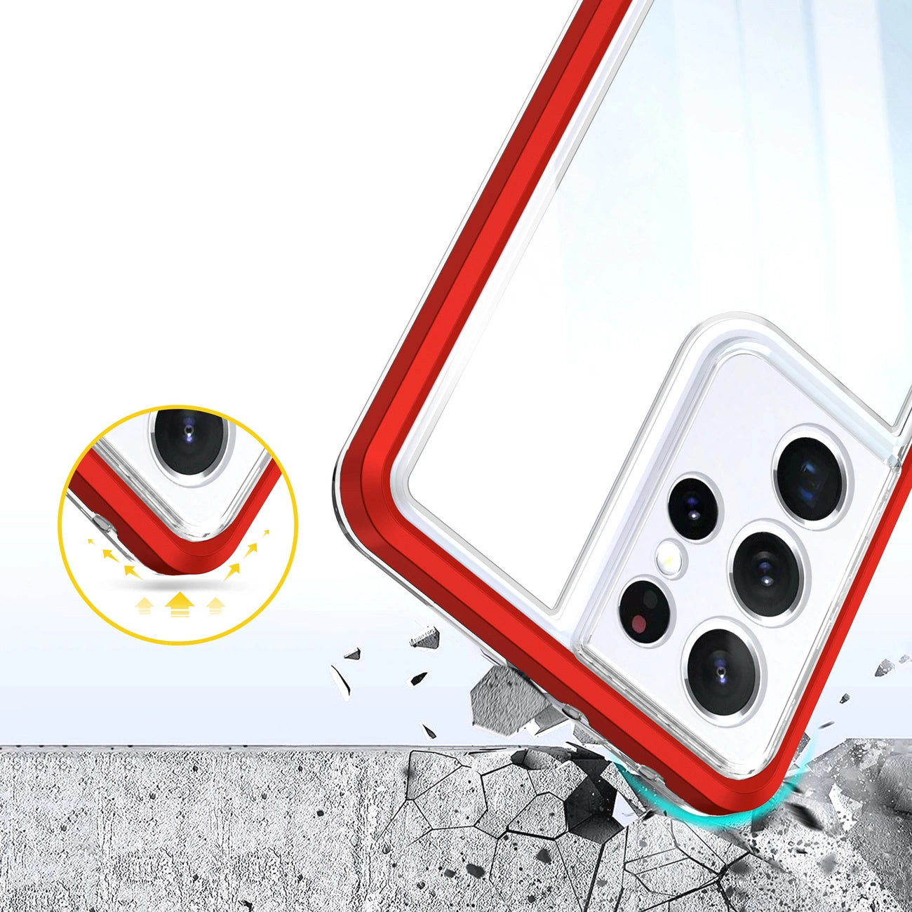 Clear 3in1 Case for Samsung Galaxy S21 Ultra 5G Frame Gel Cover Red_5