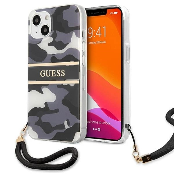 Guess GUHCP13MKCABBK iPhone 13 6.1" black/black hardcase Camo Strap Collection_0