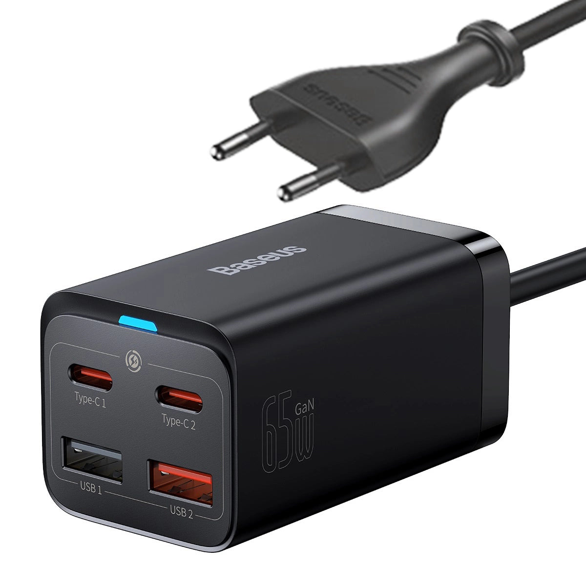 Baseus GaN3 Pro fast charger GaN 2 x USB Type C / 2 x USB 65W PD, QC4.0+, AFC, PPS + cable USB Type C - USB Type C 1m black (CCGP040101)_0
