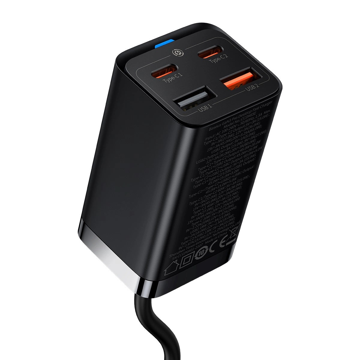 Baseus GaN3 Pro fast charger GaN 2 x USB Type C / 2 x USB 65W PD, QC4.0+, AFC, PPS + cable USB Type C - USB Type C 1m black (CCGP040101)_12
