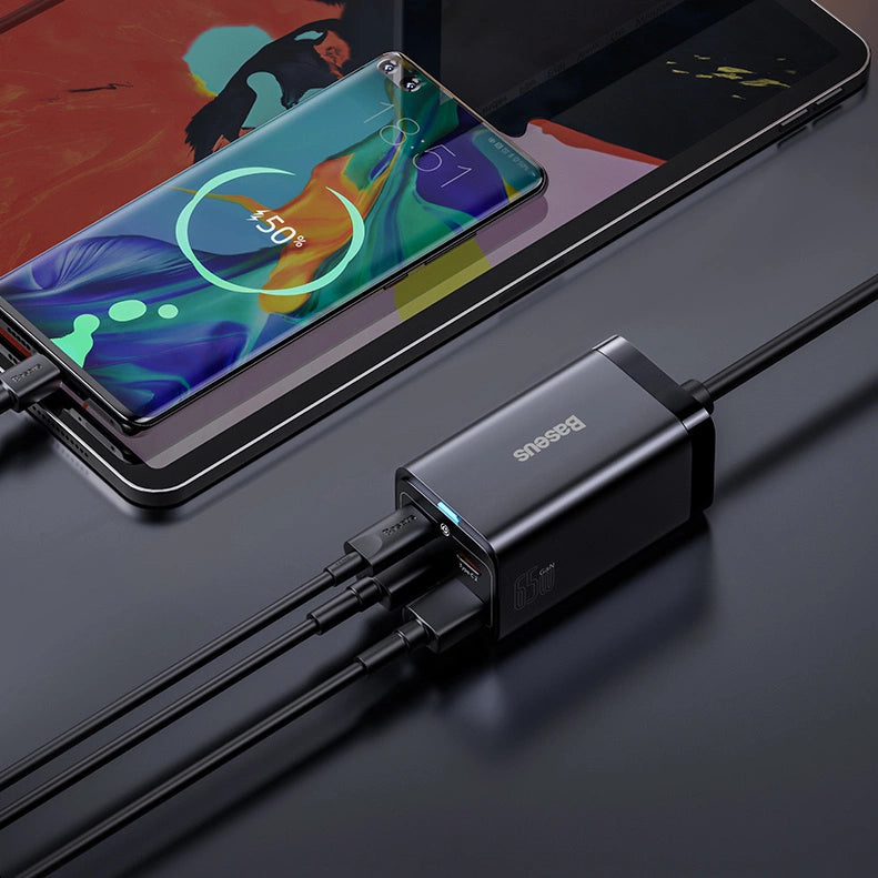 Baseus GaN3 Pro fast charger GaN 2 x USB Type C / 2 x USB 65W PD, QC4.0+, AFC, PPS + cable USB Type C - USB Type C 1m black (CCGP040101)_28