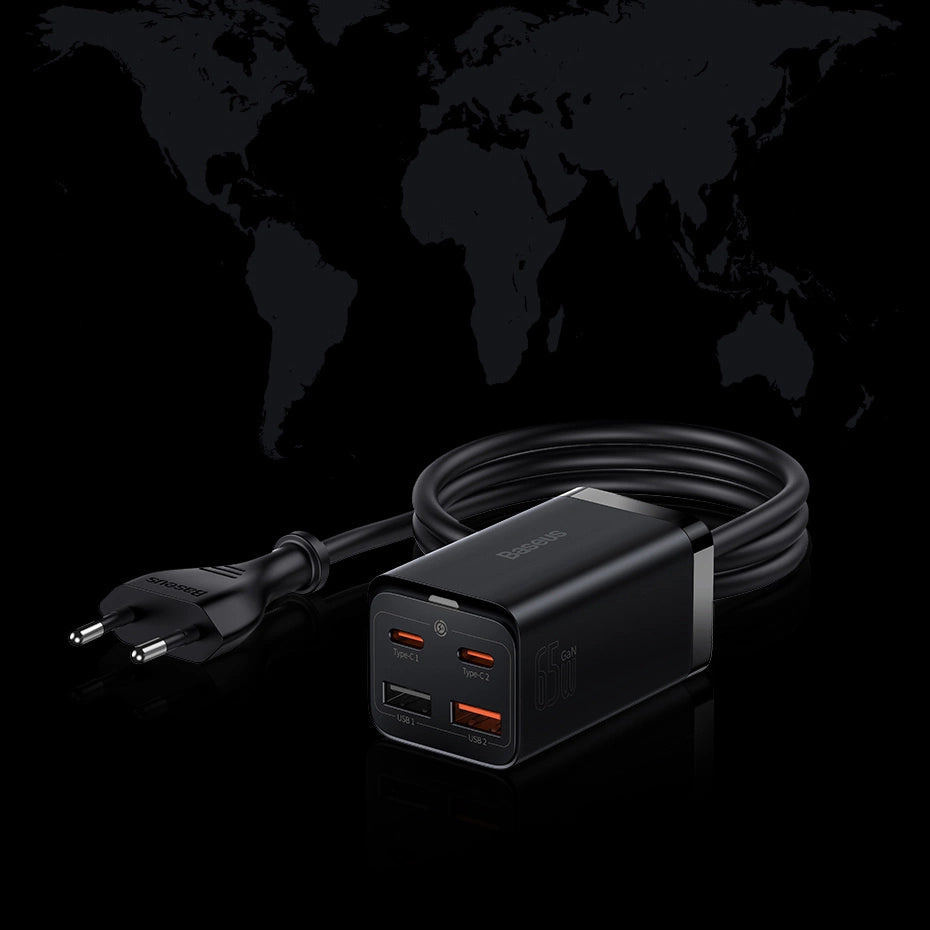 Baseus GaN3 Pro fast charger GaN 2 x USB Type C / 2 x USB 65W PD, QC4.0+, AFC, PPS + cable USB Type C - USB Type C 1m black (CCGP040101)_30