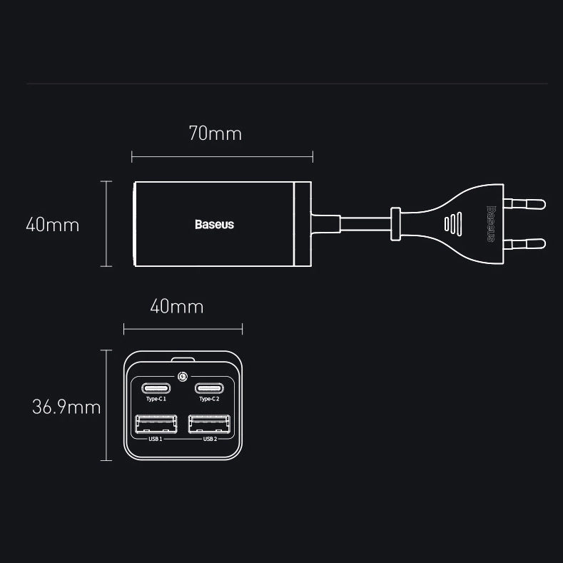 Baseus GaN3 Pro fast charger GaN 2 x USB Type C / 2 x USB 65W PD, QC4.0+, AFC, PPS + cable USB Type C - USB Type C 1m black (CCGP040101)_31
