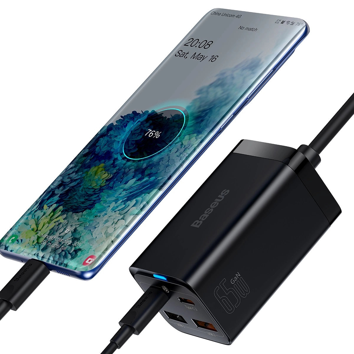 Baseus GaN3 Pro fast charger GaN 2 x USB Type C / 2 x USB 65W PD, QC4.0+, AFC, PPS + cable USB Type C - USB Type C 1m black (CCGP040101)_10