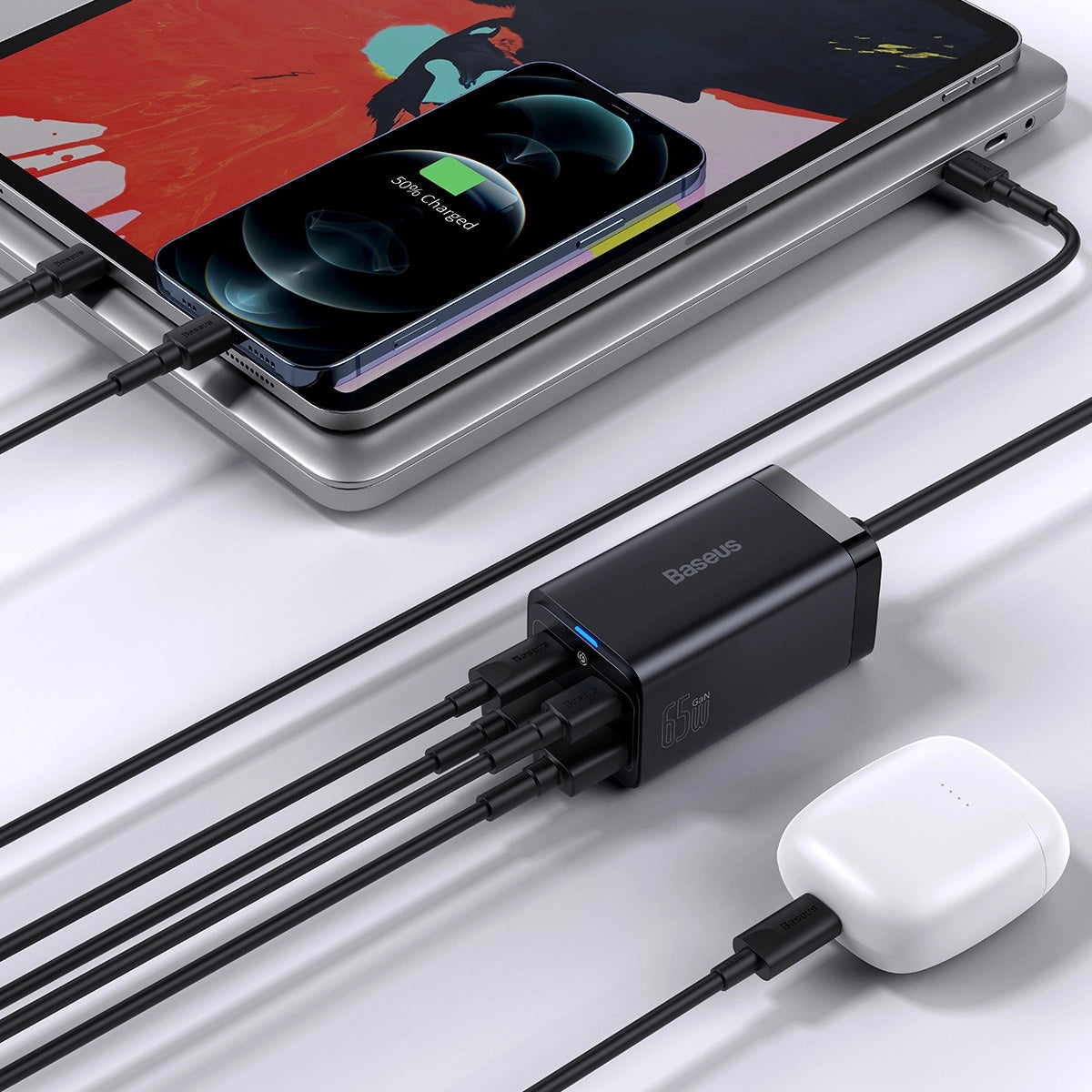 Baseus GaN3 Pro fast charger GaN 2 x USB Type C / 2 x USB 65W PD, QC4.0+, AFC, PPS + cable USB Type C - USB Type C 1m black (CCGP040101)_23