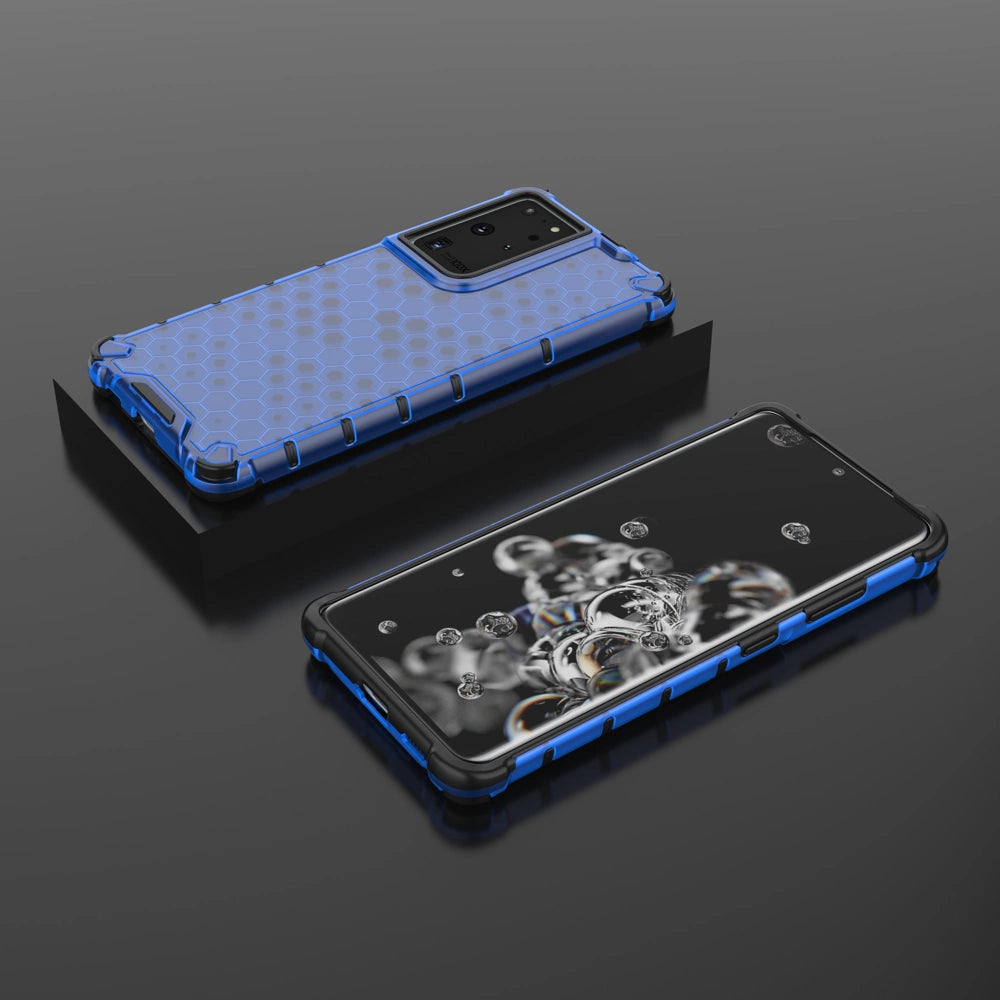 Honeycomb case armored cover with a gel frame for Samsung Galaxy S22 Ultra blue_12