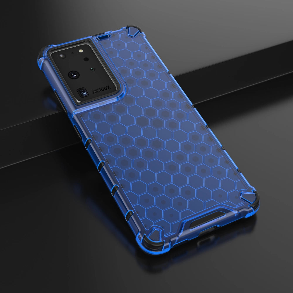 Honeycomb case armored cover with a gel frame for Samsung Galaxy S22 Ultra blue_13