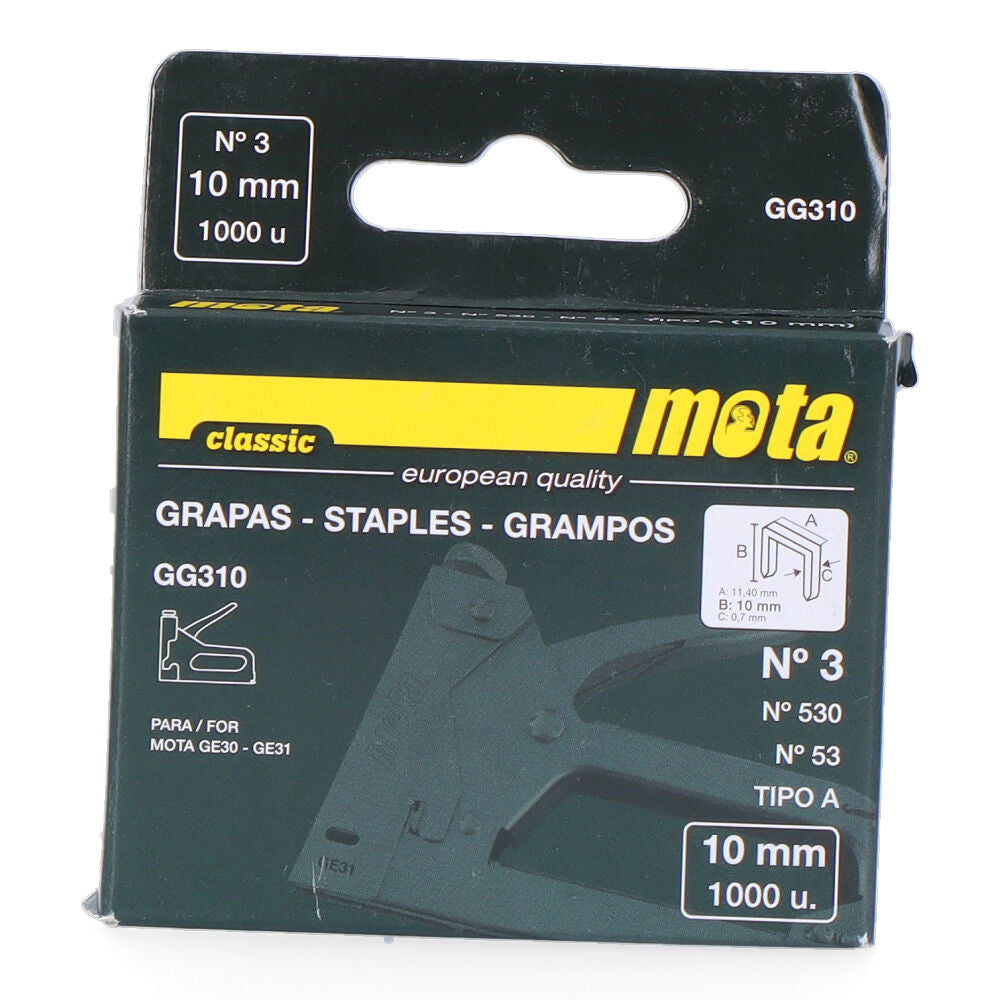 Agrafos nº 3 de 10mm 1000 unid. espessura 0,7mm gg310 mota_0