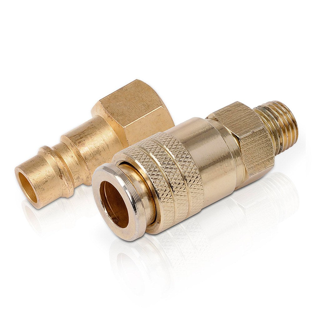 Conectores adaptadores de latão para ar comprimido, euro macho / orion fêmea ¼ pol., 2 un., para transformar uma conexão euro numa conexão orion mediante uma tomada fêmea euro com rosca externa e um conector macho orion com rosca interna_0