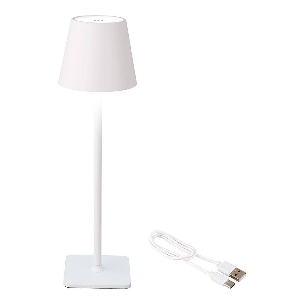 Lâmpada de mesa led recarregável em branco para uso exterior e interior 27cm_0