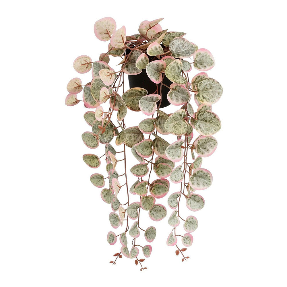 Planta artificial pendurar ceropegia woodii "colar de corações" rosa com vaso_0