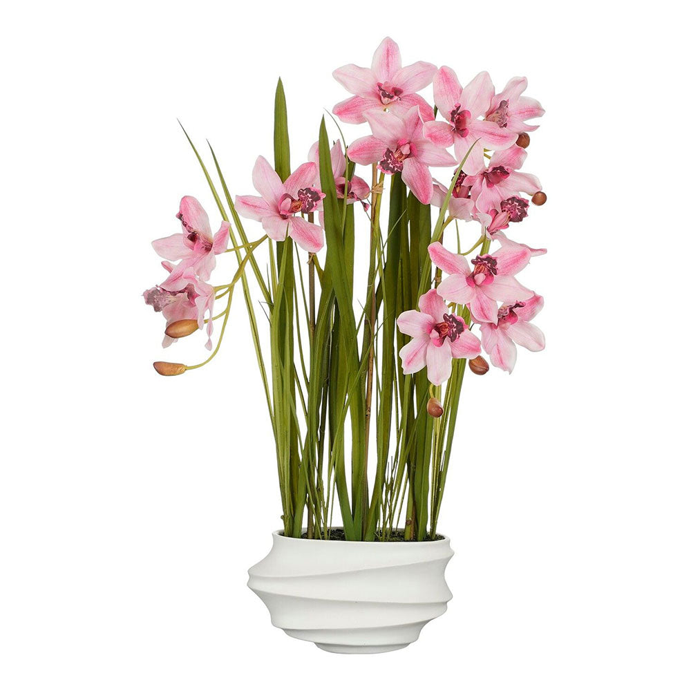 Planta artificial cymbidium "orquÃdea barco" rosa com vaso_0
