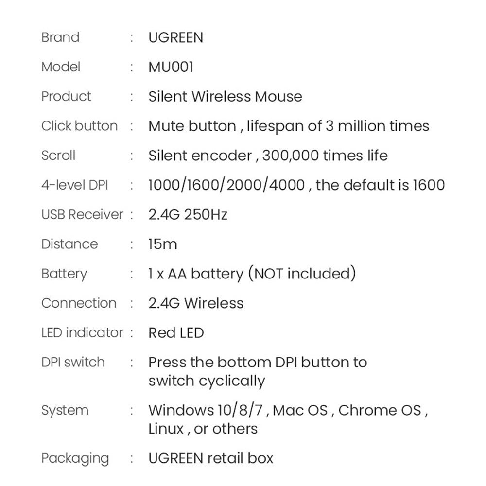 Ugreen handy wireless mouse USB black (MU001)_14