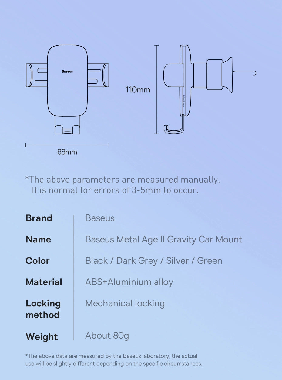 Baseus Metal Age II Gravitational Car Holder on ventilation grid (gray)_20