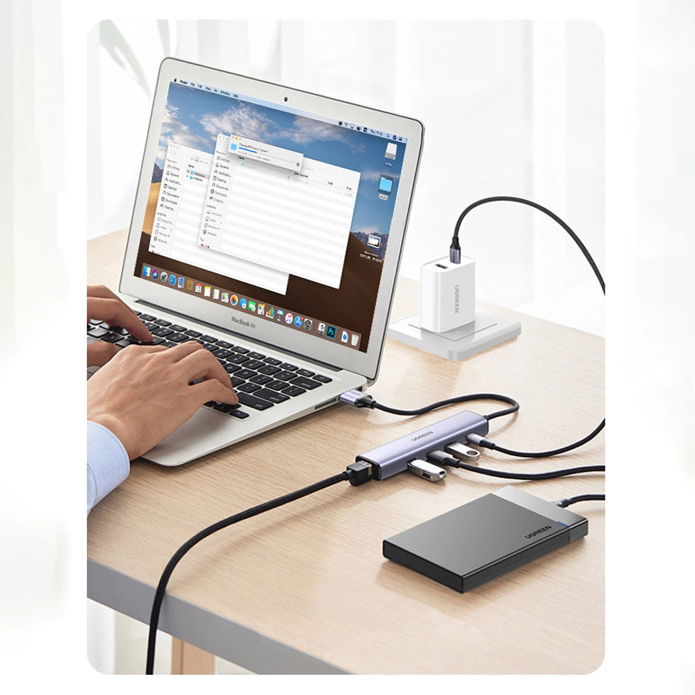 Ugreen multifunctional adapter HUB USB 3.0 - 3 x USB / Ethernet RJ-45 / USB Type C PD gray (CM475)_17