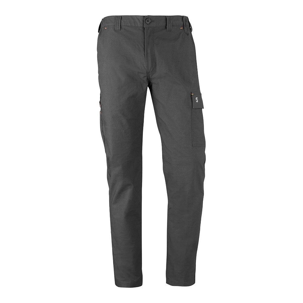 Calça cinza estilo road, com vários bolsos e tecido stretch, tamanho 3xl._0