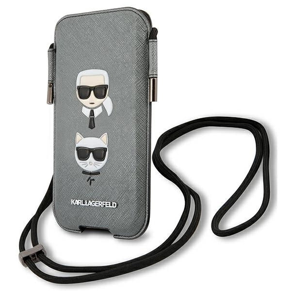 Karl Lagerfeld Torebka KLHCP12MOPHKCG 6,1" szary/grey hardcase Saffiano Ikonik Karl&Choupette Head_1
