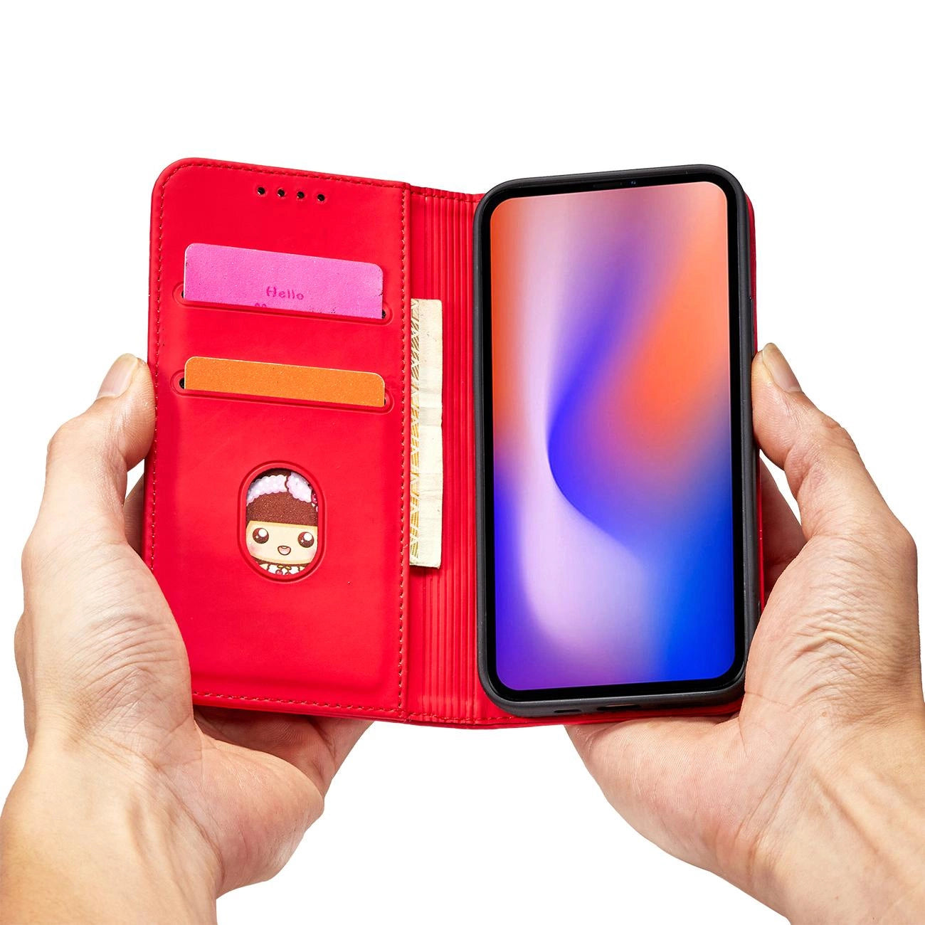 Magnet Card Case for iPhone 12 Pro Max Pouch Card Wallet Card Holder Red_12