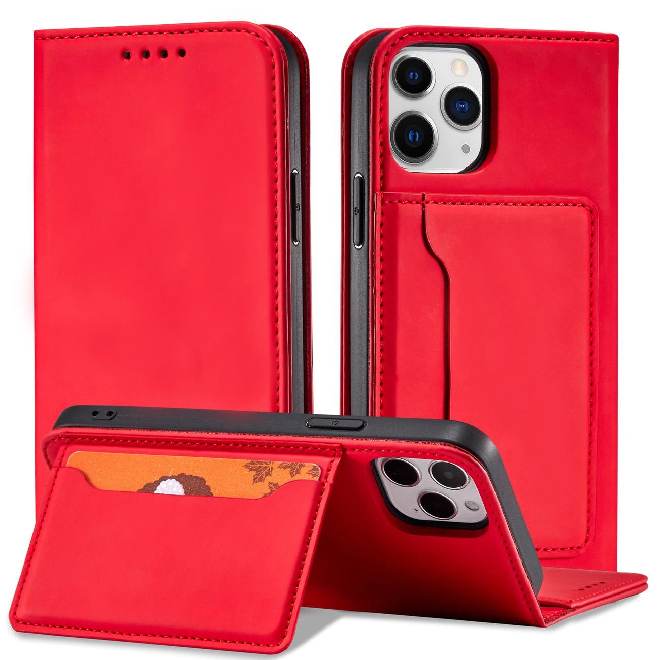 Magnet Card Case for iPhone 12 Pro Max Pouch Card Wallet Card Holder Red_1
