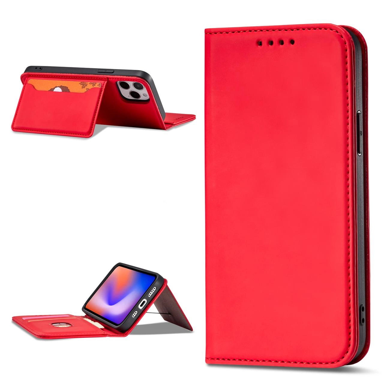 Magnet Card Case for iPhone 12 Pro Max Pouch Card Wallet Card Holder Red_2