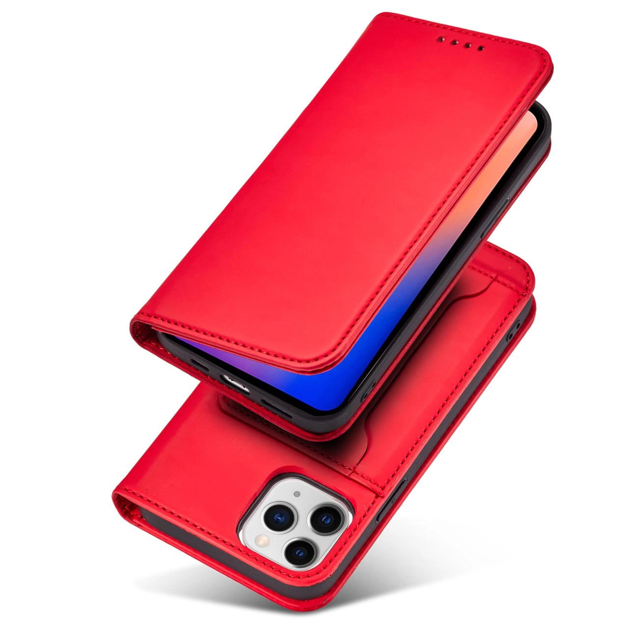 Magnet Card Case for iPhone 12 Pro Max Pouch Card Wallet Card Holder Red_3