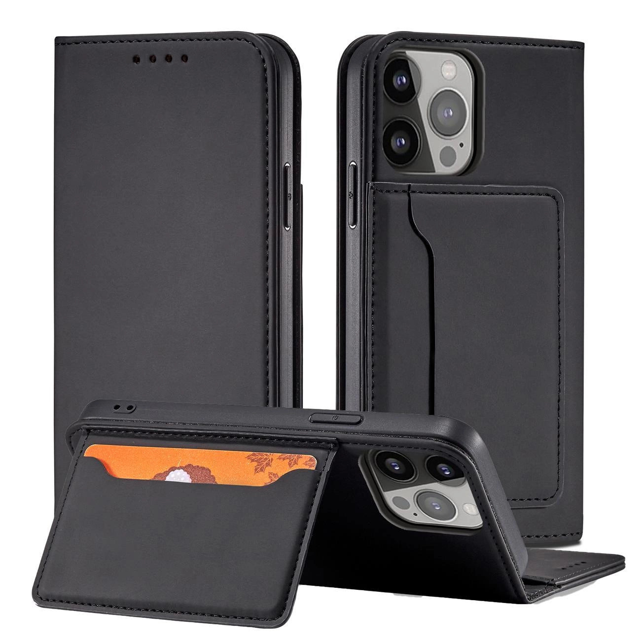 Magnet Card Case for iPhone 13 Pro Pouch Card Wallet Card Holder Black_1