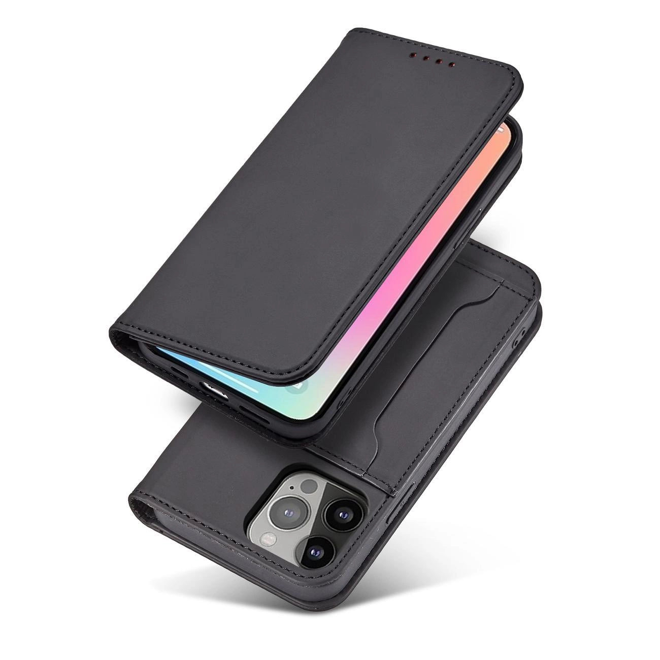 Magnet Card Case for iPhone 13 Pro Pouch Card Wallet Card Holder Black_4