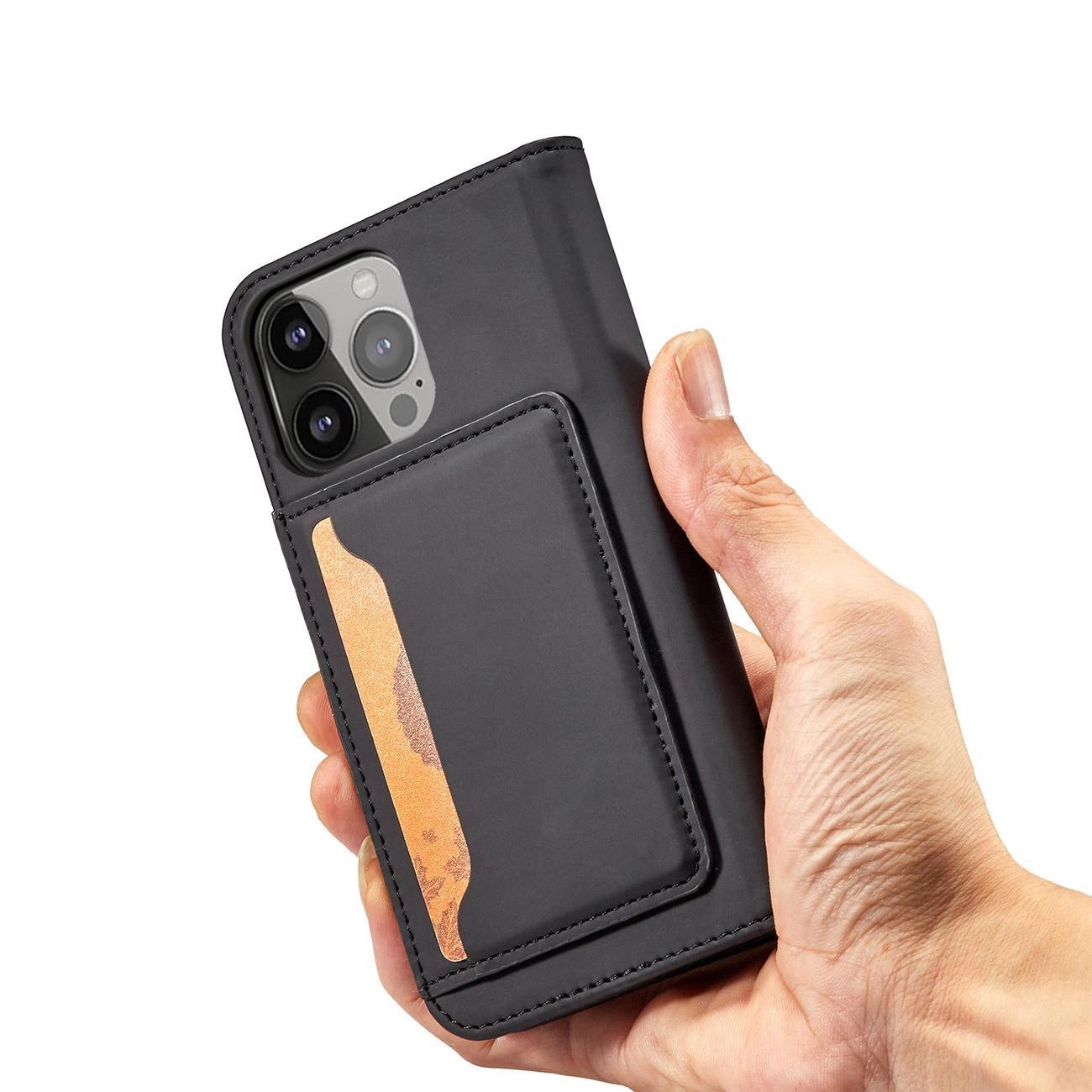 Magnet Card Case for iPhone 13 Pro Pouch Card Wallet Card Holder Black_8