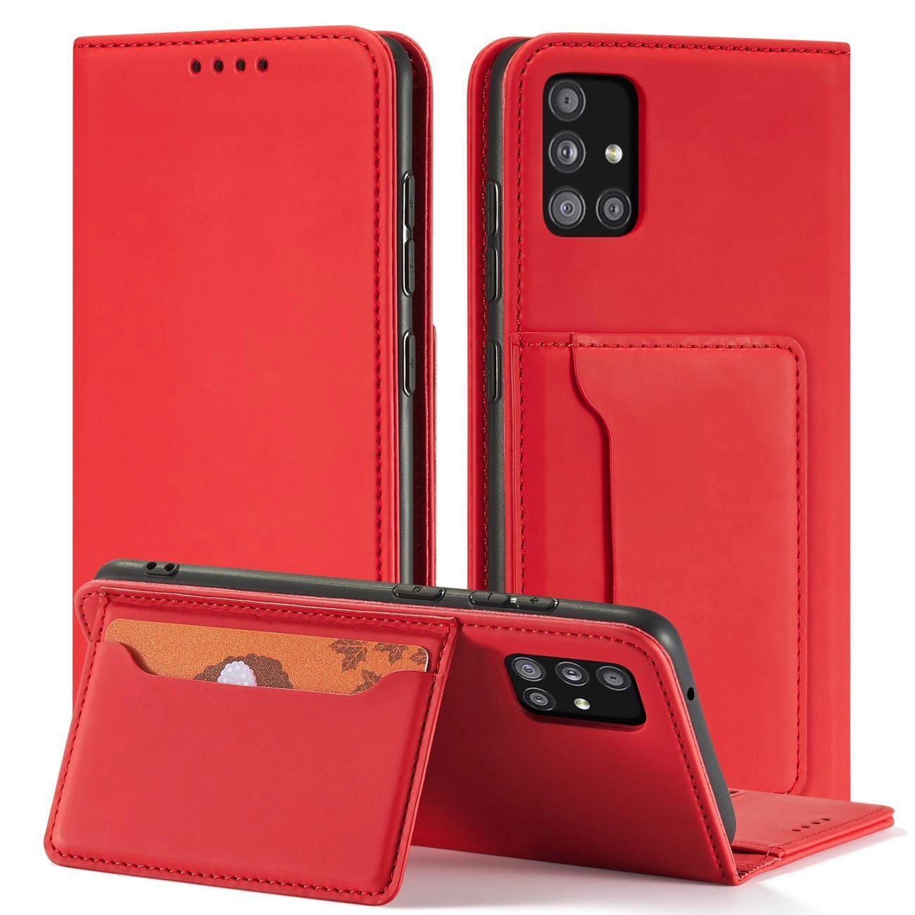 Magnet Card Case Case for Samsung Galaxy A13 5G Pouch Wallet Card Holder Red_3