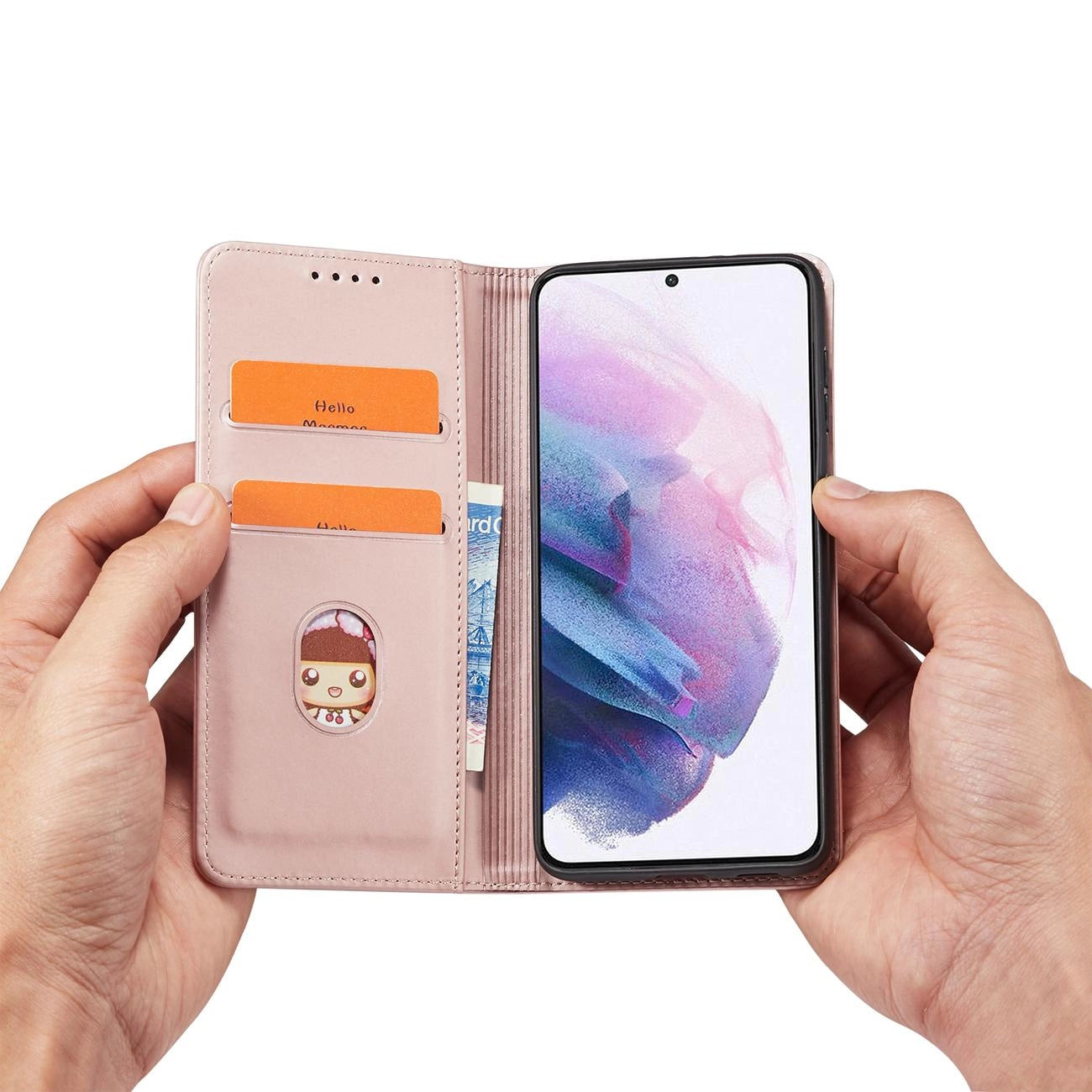 Magnet Card Case for Samsung Galaxy S22 + (S22 Plus) Pouch Wallet Card Holder Pink_11