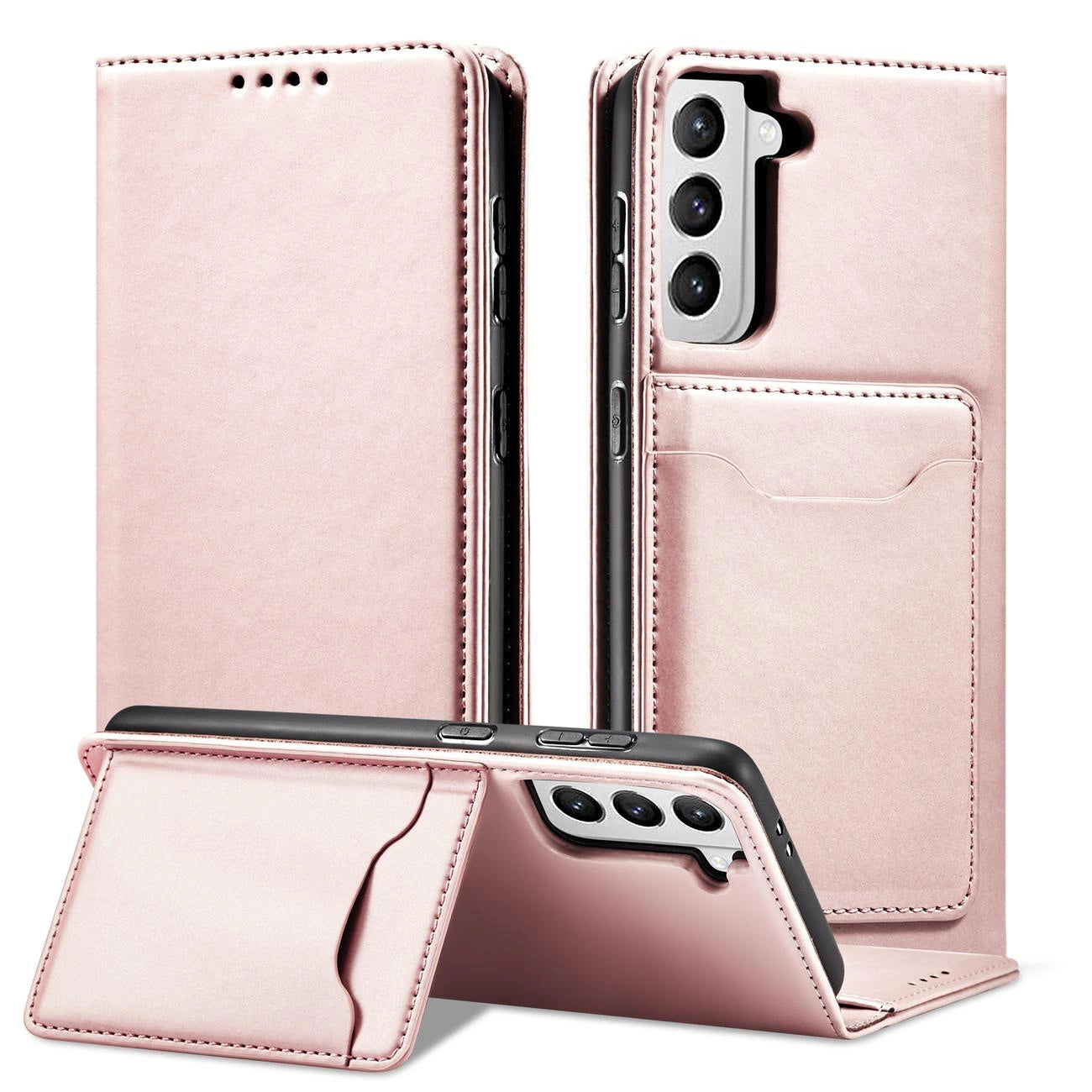 Magnet Card Case for Samsung Galaxy S22 + (S22 Plus) Pouch Wallet Card Holder Pink_2