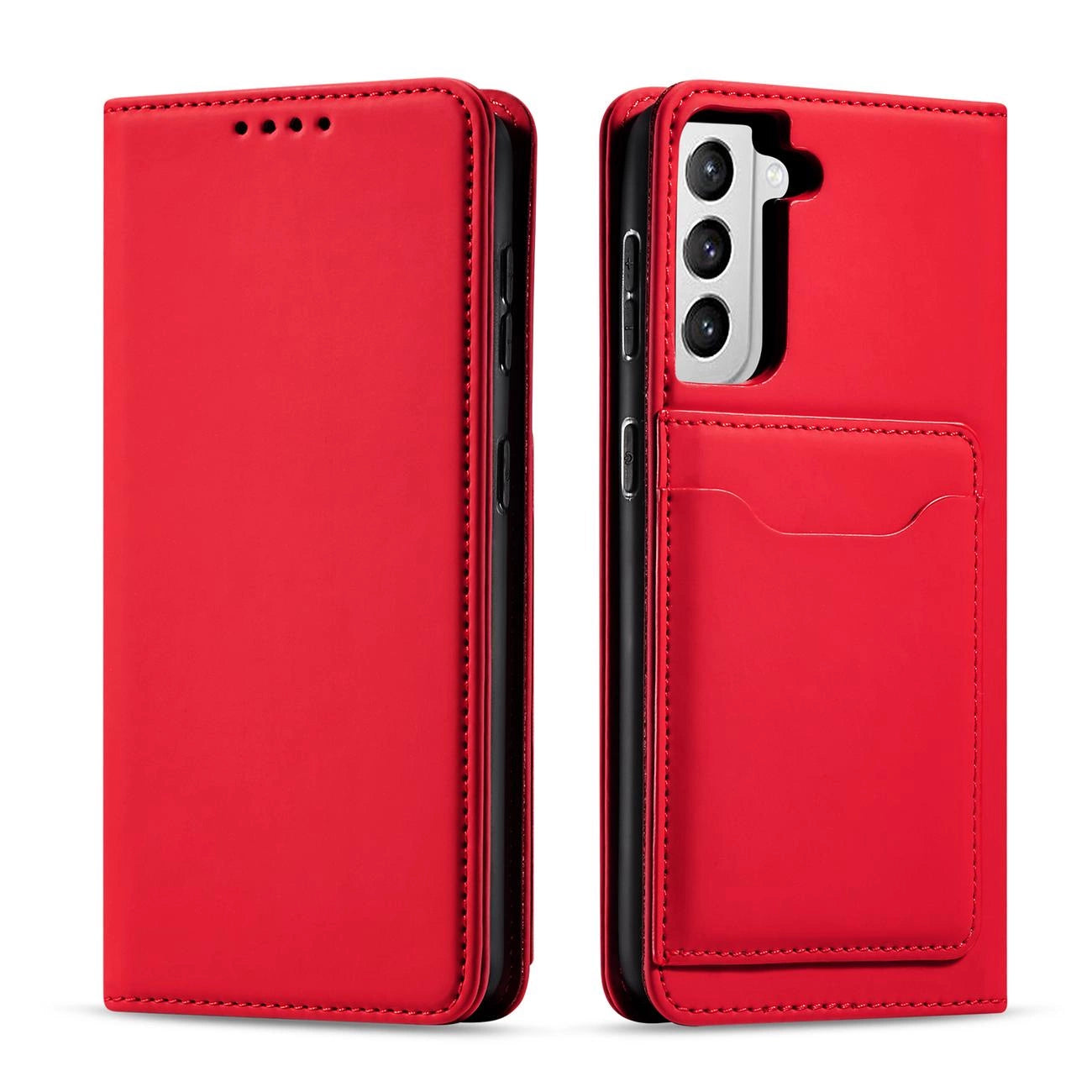 Magnet Card Case for Samsung Galaxy S22 + (S22 Plus) Pouch Wallet Card Holder Red_0