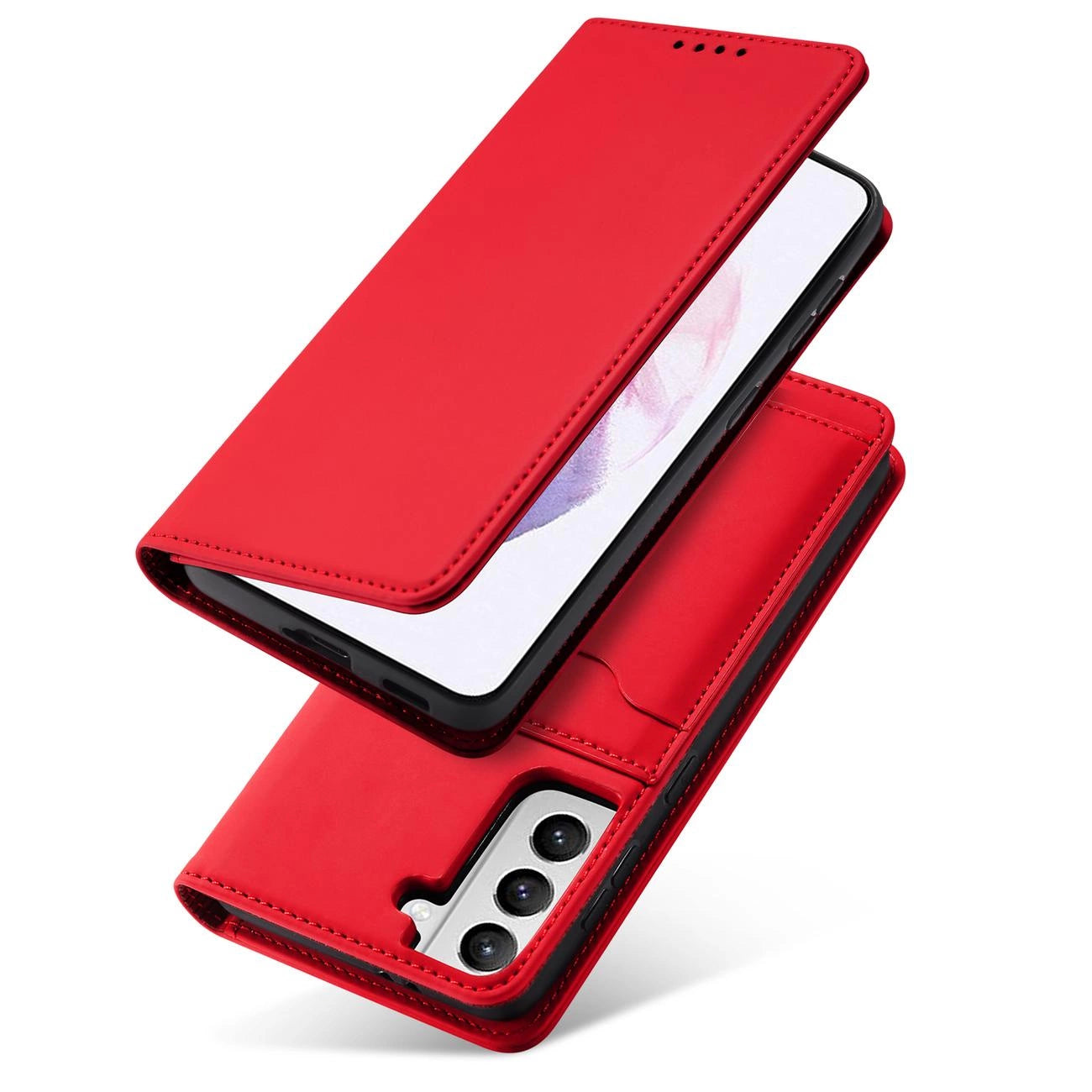 Magnet Card Case for Samsung Galaxy S22 + (S22 Plus) Pouch Wallet Card Holder Red_11