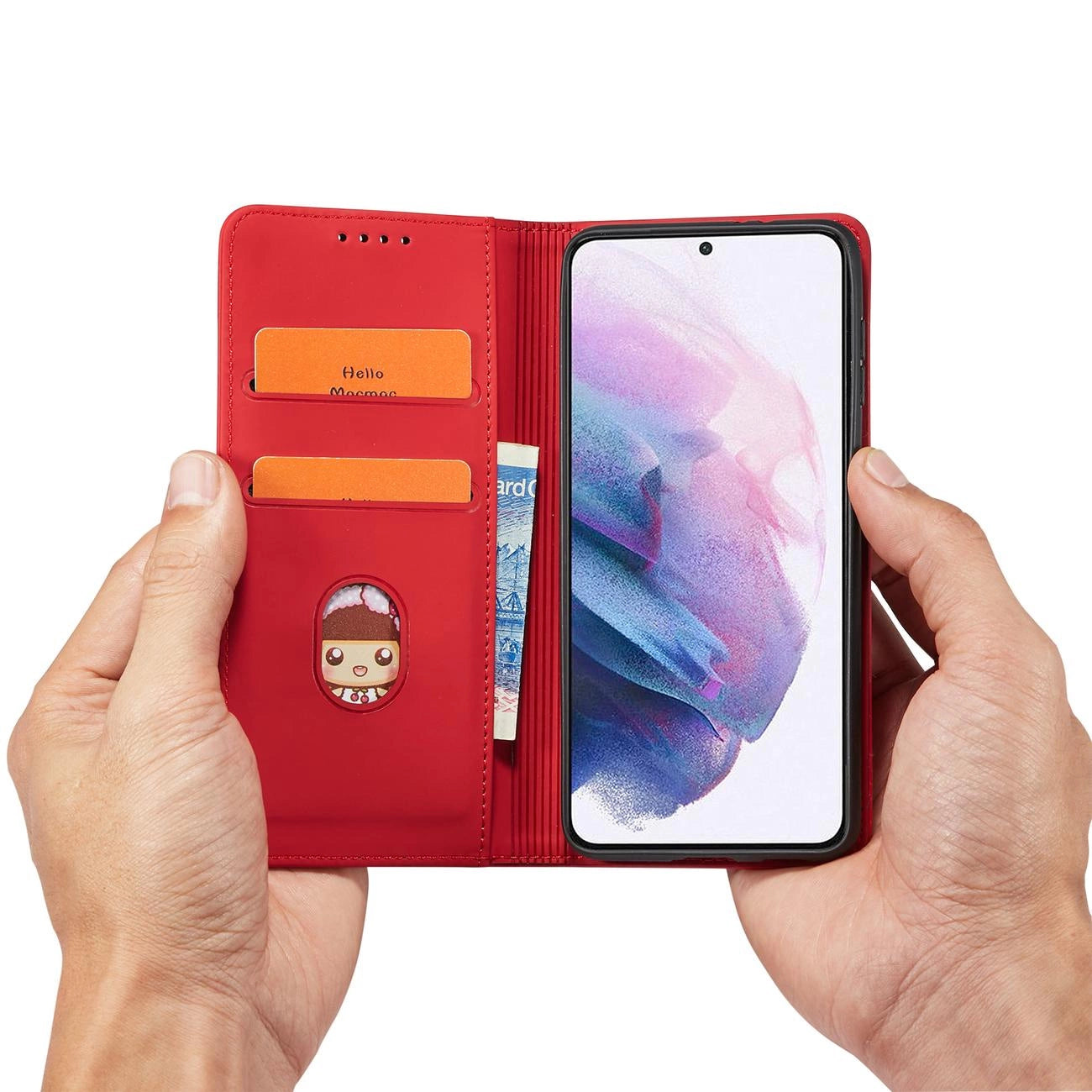 Magnet Card Case for Samsung Galaxy S22 + (S22 Plus) Pouch Wallet Card Holder Red_12