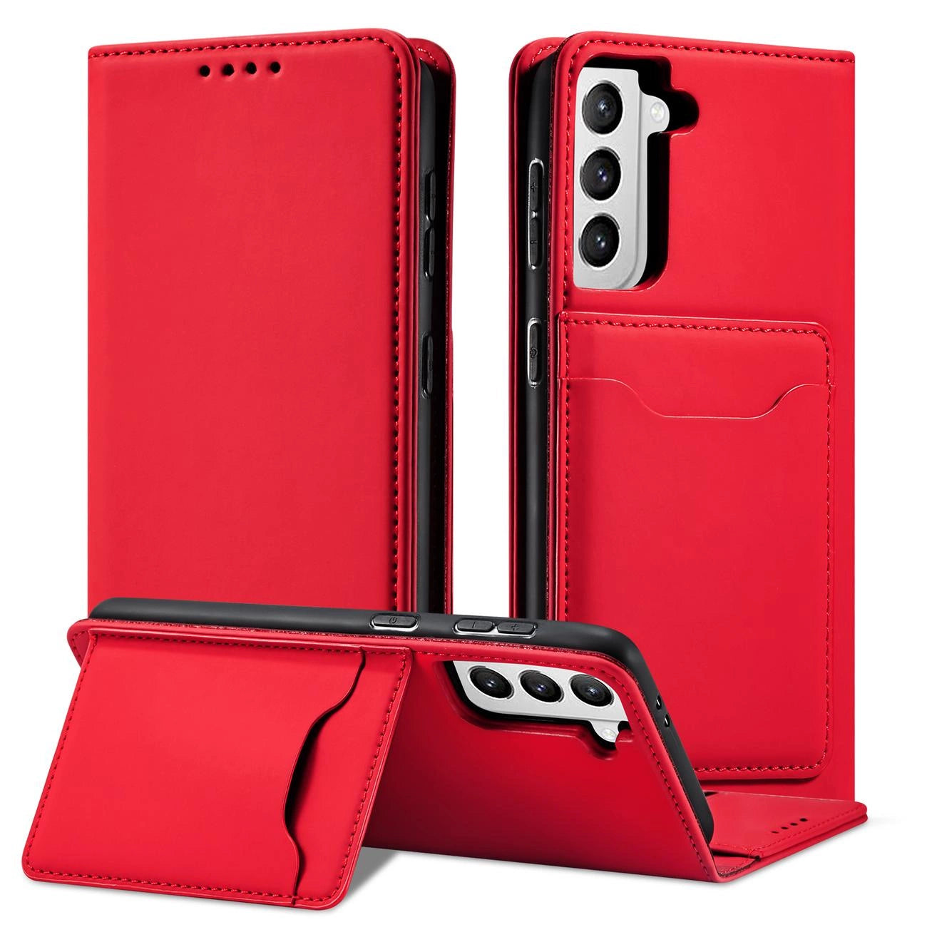 Magnet Card Case for Samsung Galaxy S22 + (S22 Plus) Pouch Wallet Card Holder Red_1