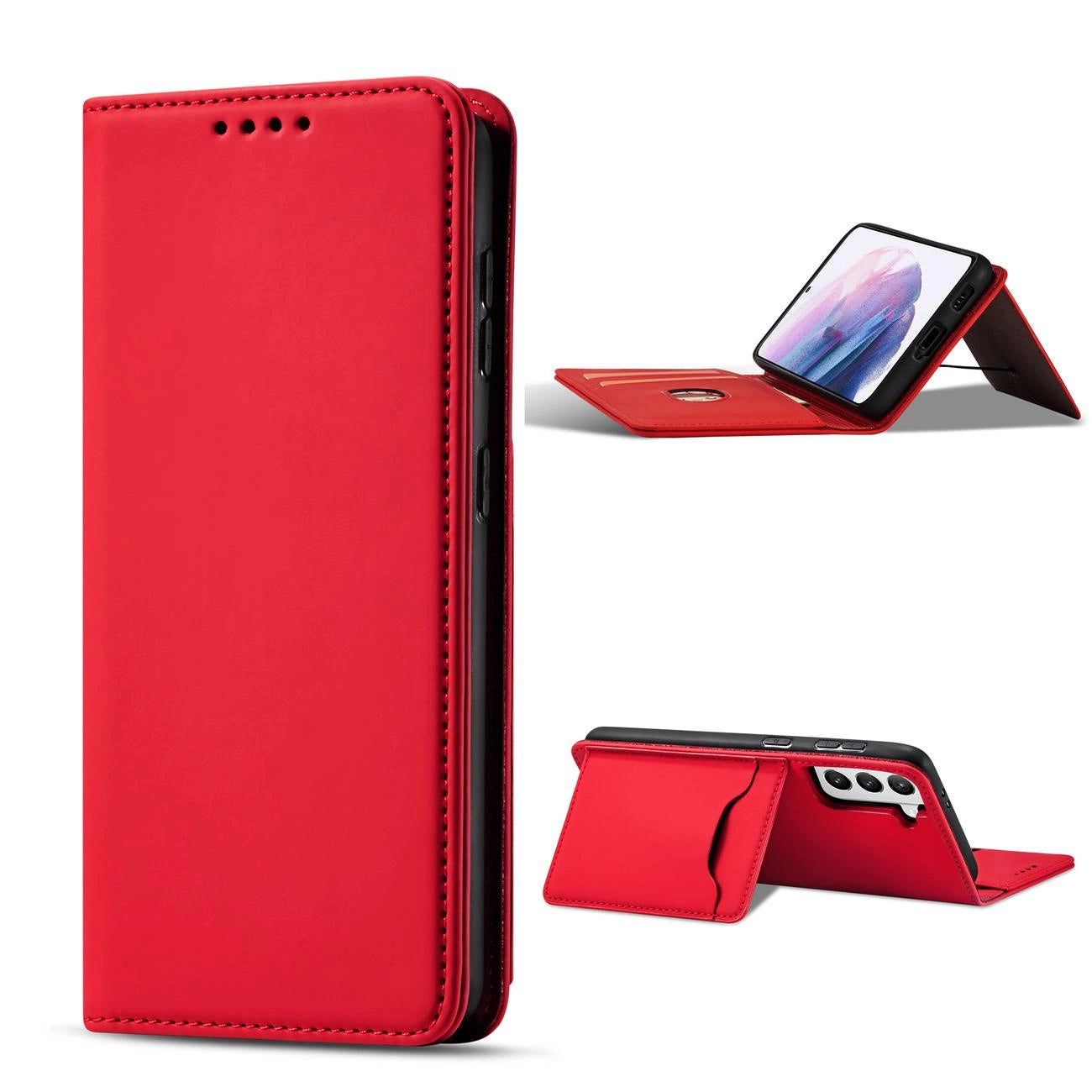 Magnet Card Case for Samsung Galaxy S22 + (S22 Plus) Pouch Wallet Card Holder Red_2