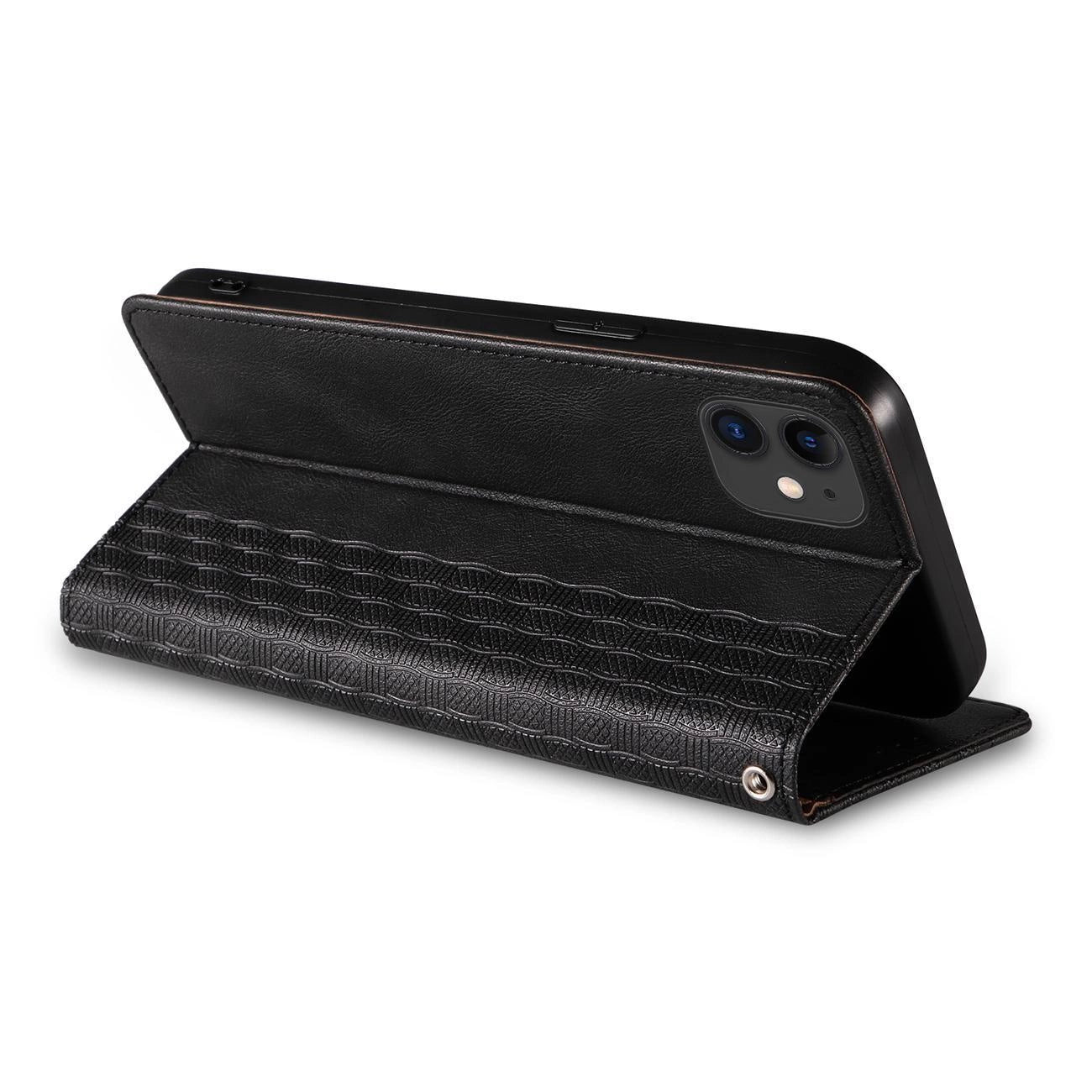 Magnet Strap Case for iPhone 12 Pouch Wallet + Mini Lanyard Pendant Black_11